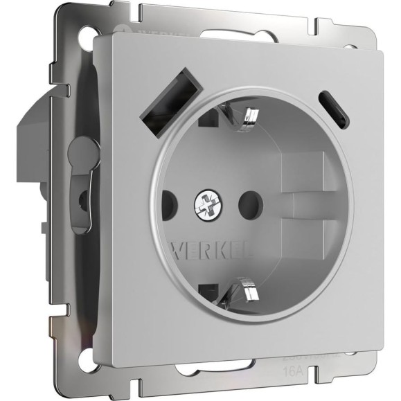 Розетка с заземлением, шторками и USB тип A+C W1171706 серебряный WERKEL a067703 Розетка с заземлением, шторками и USB тип A+C W1171706 серебряный WERKEL a067703