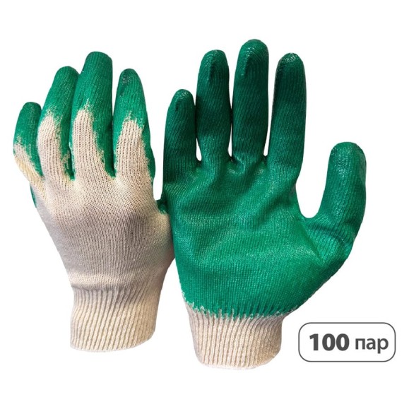 Перчатки SaveHands 104, ХБ с одинарным латексным обливом, 9 р., 13 класс, упаковка 100 пар 101104-100