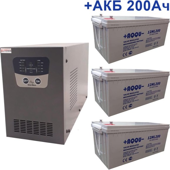 Комплект ИБП ELTENA Intelligent 1500LT2 (1050Вт) + 3шт. АКБ AQQU 12ML200 (12В, 200Ач) I1500LT2/12ML200