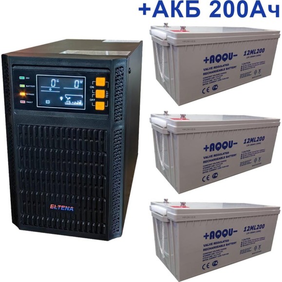 Комплект ИБП ELTENA Monolith B 1000LT (1000Вт) + 3шт. АКБ AQQU 12ML200 (12В, 200Ач) MB1000LT/12ML200