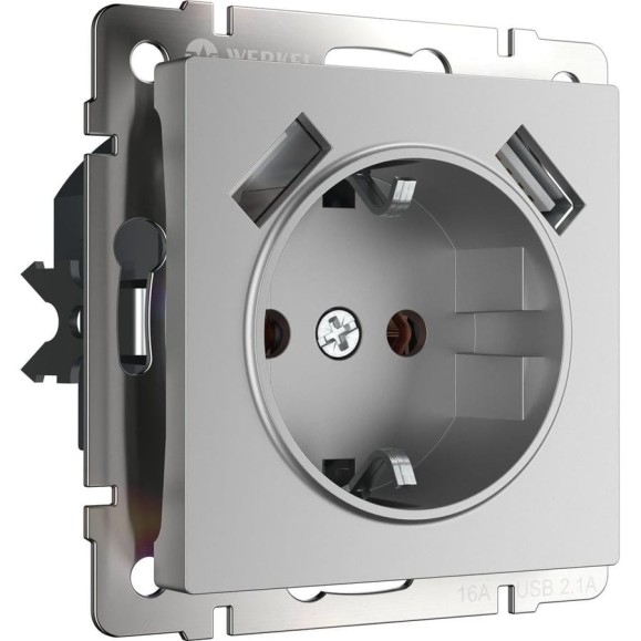 Розетка с заземлением, шторками и USBх2 Werkel W1171506 серебряный a050886 Розетка с заземлением, шторками и USBх2 Werkel W1171506 серебряный a050886