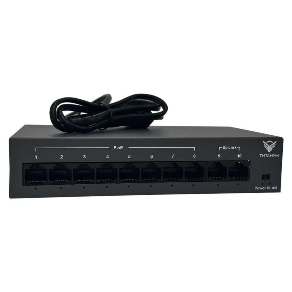 Коммутатор неуправляемый ТИТАНУМ TM082-02, 8 RJ45 10/100 Мбит/с PoE + 2 Uplink 10/100 Мбит/с (96 Вт), ЭТ-00000011 Коммутатор неуправляемый ТИТАНУМ TM082-02, 8 RJ45 10/100 Мбит/с PoE + 2 Uplink 10/100 Мбит/с (96 Вт), ЭТ-00000011