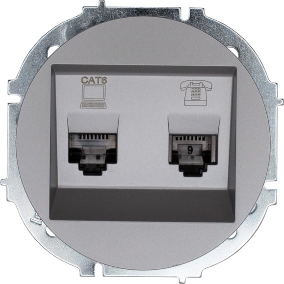 Розетка компьютер+телефон с модулем Cat 6 Lezard OSEN серый матовый 743-7488-144 Розетка компьютер+телефон с модулем Cat 6 Lezard OSEN серый матовый 743-7488-144