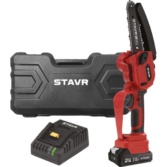 Пила цепная аккумуляторная Ставр (18 В, шина 15 см, BL, 1х2.0 Ач) STAVR SCS 18BL-15-1K, 9060100053 Пила цепная аккумуляторная Ставр (18 В, шина 15 см, BL, 1х2.0 Ач) STAVR SCS 18BL-15-1K, 9060100053