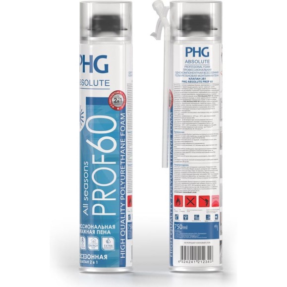 Клапан 2-в-1, пена монтажная профессиональная PHG Absolute PROF 60, 750 мл 242412