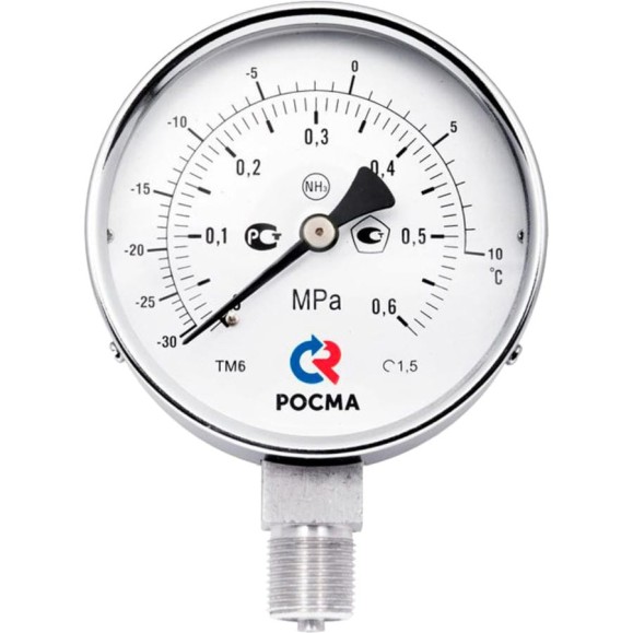 Манометр РОСМА ТМ-611Р.00 NH3 (0-4МПа)/(-30-+70C) М20х1.5 1.5 аммиачный 150мм, радиальный, двойная шкала D070-08009