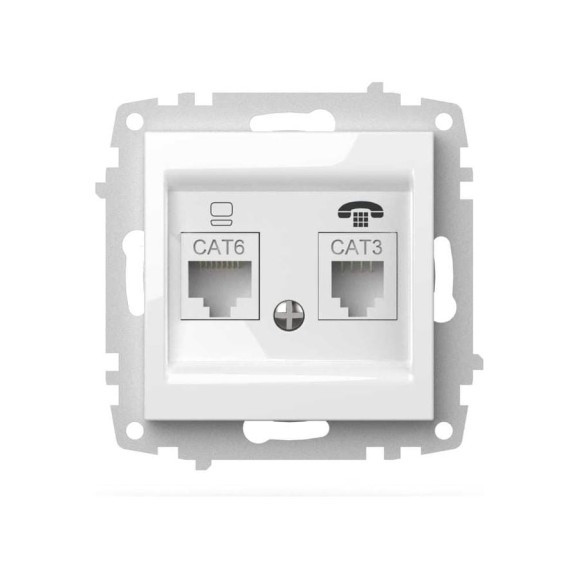 Розетка компьютерная + TF ELBI Zena Vega белоснежный, Cat 6 M+K 609-015600-249 Розетка компьютерная + TF ELBI Zena Vega белоснежный, Cat 6 M+K 609-015600-249