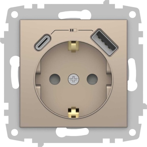 Розетка Type C+USB ELBI Zena Vega антрацит, с заземлением, зарядка, 5V, 2400 mA 609-014000-334