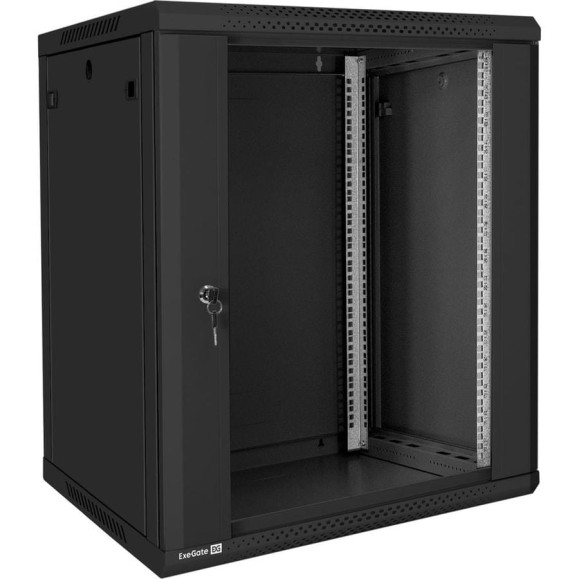 Шкаф телекоммуникационный ExeGate 19 настенный 15U EC-WM-15U.600.G.BLACK 19”, 15U, 600x600x769mm ШхГхВ, передняя дверь закаленное стекло, съемные боковые панели 300266