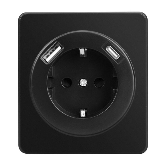 Механизм розетки KRANZ ROUND 1-м с/з, с защитными шторками 16А USB A+C 5В/3А оникс KR-78-0704-3 Механизм розетки KRANZ ROUND 1-м с/з, с защитными шторками 16А USB A+C 5В/3А оникс KR-78-0704-3