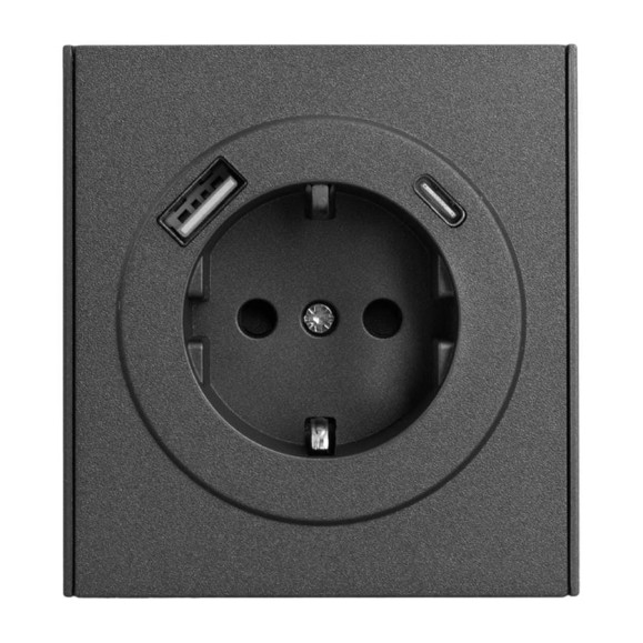 Механизм розетки KRANZ STRONG 1-м с/з, с защитными шторками 16А USB A+C 5В/3А графит KR-78-0704-6