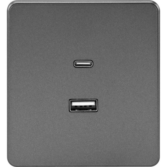 Механизм розетки KRANZ ROUND USB-A+Type-C 3А с функцией быстрой зарядки титан KR-78-0734-2