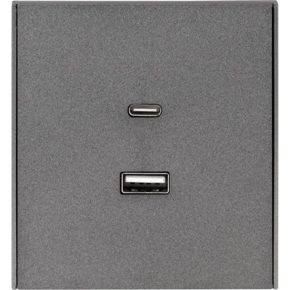 Механизм розетки KRANZ STRONG USB-A+Type-C 3А с функцией быстрой зарядки графит KR-78-0734-6