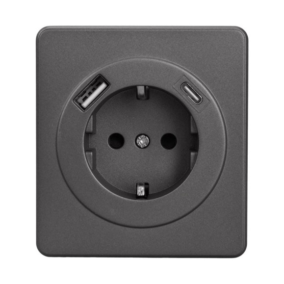 Механизм розетки KRANZ ROUND 1-м с/з, с защитными шторками 16А USB A+C 5В/3А титан KR-78-0704-2 Механизм розетки KRANZ ROUND 1-м с/з, с защитными шторками 16А USB A+C 5В/3А титан KR-78-0704-2