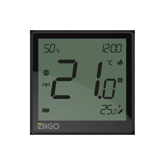 Терморегулятор беспроводной ENGO controls черный, с модулем Zigbee, с аккумулятором, со встроенным датчиком влажности, с возможностью подключения датчика пола EONEBATB Терморегулятор беспроводной ENGO controls черный, с модулем Zigbee, с аккумулятором, со встроенным датчиком влажности, с возможностью подключения датчика пола EONEBATB