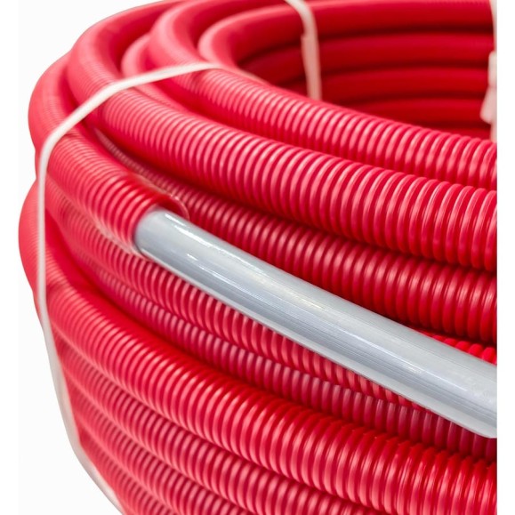 Труба RTP PEX-a, SDR7,4 d16x2,2 (100м) с антидиффузионным слоем EVOH в гофре красного цвета 51497