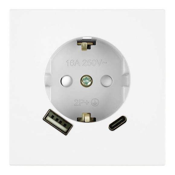Механизм розетки 1-местной STEKKER защитные шторки, с заземлением 16А + USB + Type C, 250В, 20W, серия Мия, RST16-3119-01, белая магнолия, 50438