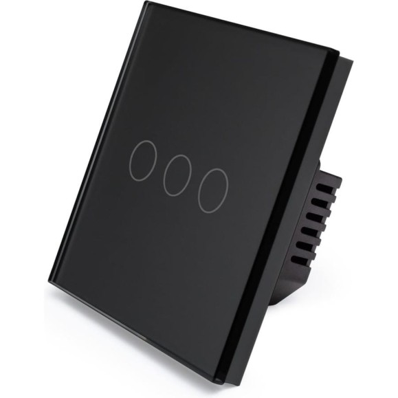 Сенсорный выключатель Vell с нулем, черный, трехклавишный, 1 пост, с Wi-Fi, с Алисой, стеклянная рамка {BK1P-3G-S} 1397668 Сенсорный выключатель Vell с нулем, черный, трехклавишный, 1 пост, с Wi-Fi, с Алисой, стеклянная рамка {BK1P-3G-S} 1397668