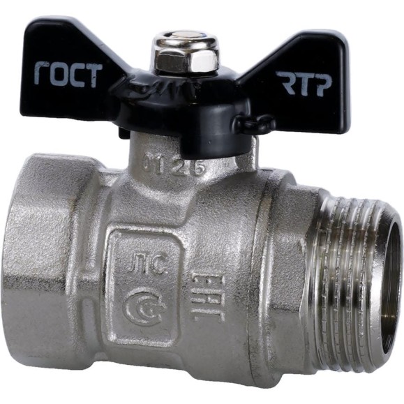 Кран шаровой RTP ГОСТ 1/2'' латунный внутренняя/наружная резьба PN 40, ручка бабочка, 49308