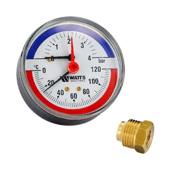 Термоманометр гориз. Watts 63- 1/2-60C- 6bar 332010 Термоманометр гориз. Watts 63- 1/2-60C- 6bar 332010