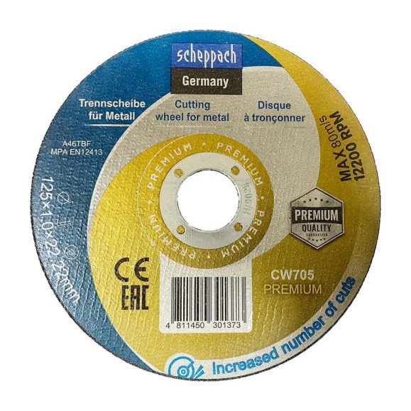Круг отрезной по металлу Scheppach 125x1x22.2мм Sch-CW705 PREMIUM(64110) Круг отрезной по металлу Scheppach 125x1x22.2мм Sch-CW705 PREMIUM(64110)