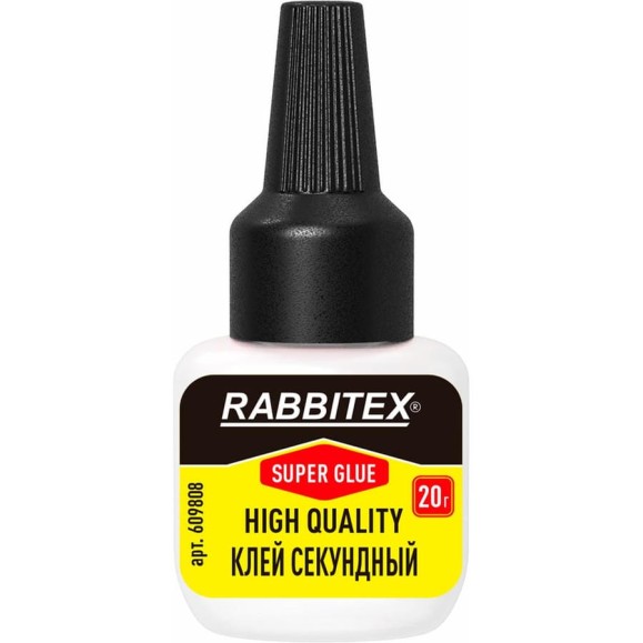 Клей секундный RABBITEX HQ суперклей УЛЬТРАПРОЧНЫЙ, 2 иглы для точных работ, 20 грамм, 609808