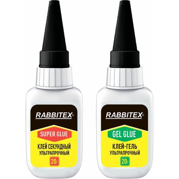 Клей-Гель + Суперклей секундный RABBITEX УЛЬТРАПРОЧНЫЙ, МАКСИМАЛЬНЫЙ ОБЪЕМ набор 2х20 грамм, 609806