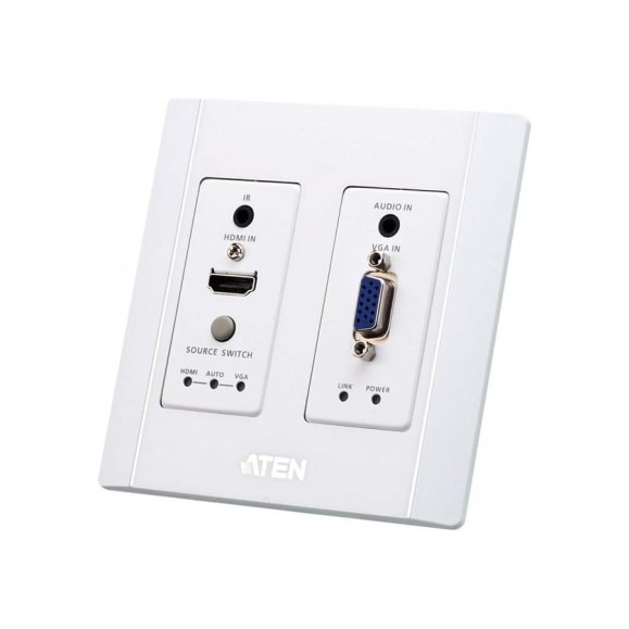 Передатчик ATEN HDMI VGA HDBaseT Настенный с монтажной панелью US/PoH (4K 100м / 1080p 150м) VE2812AUST-AT-G Передатчик ATEN HDMI VGA HDBaseT Настенный с монтажной панелью US/PoH (4K 100м / 1080p 150м) VE2812AUST-AT-G