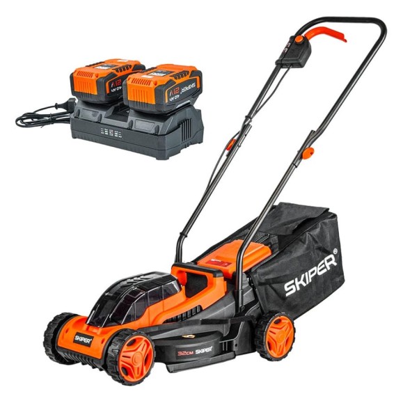 Газонокосилка аккумуляторная SKIPER KW380 (38см, бесщёт.двиг, мульчирование, 2акк*21В*4А/ч) 00-00031145 Газонокосилка аккумуляторная SKIPER KW380 (38см, бесщёт.двиг, мульчирование, 2акк*21В*4А/ч) 00-00031145
