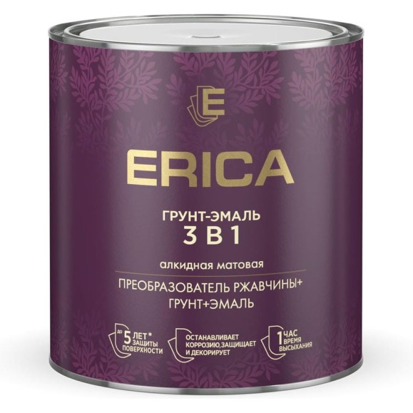 Грунт-эмаль по ржавчине Erica 3 в 1, 2,6 кг, белая 282217 Грунт-эмаль по ржавчине Erica 3 в 1, 2,6 кг, белая 282217