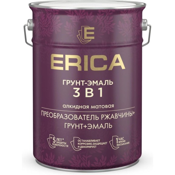 Грунт-эмаль по ржавчине Erica 3 в 1, 10 кг, черная 282233 Грунт-эмаль по ржавчине Erica 3 в 1, 10 кг, черная 282233