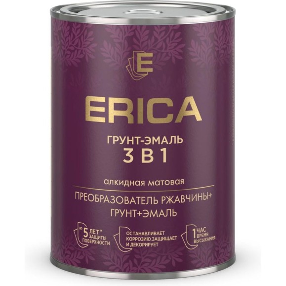 Грунт-эмаль по ржавчине Erica 3 в 1, 0,8 кг, шоколадная 282234 Грунт-эмаль по ржавчине Erica 3 в 1, 0,8 кг, шоколадная 282234