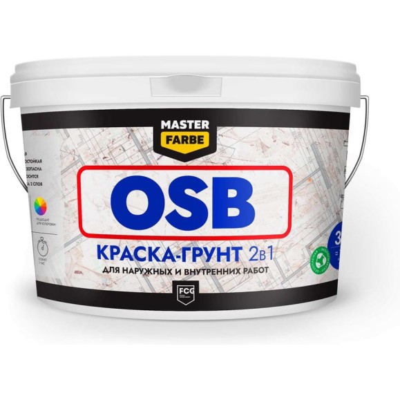 Акриловая грунт-краска для OSB плит MASTERFARBE супербелая, для наружных и внутренних работ, 1,3кг 4610091276169 Акриловая грунт-краска для OSB плит MASTERFARBE супербелая, для наружных и внутренних работ, 1,3кг 4610091276169