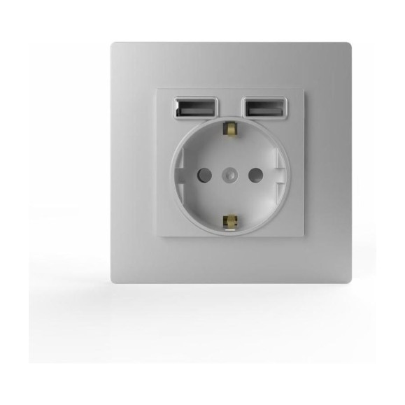 Розетка TOKOV ELECTRIC 1-м СП Pixel с заземл. с 2-мя заряд. устр. USB тип A+A механизм алюм. TKE-PX-R1U2A-C03