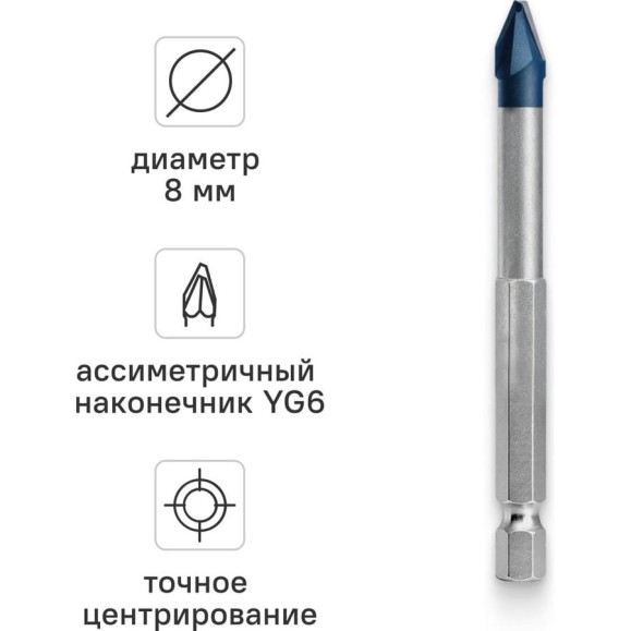 Сверло по керамограниту RAGE HARD CERAMIC HEX 8х90 мм Furious 554098 Сверло по керамограниту RAGE HARD CERAMIC HEX 8х90 мм Furious 554098