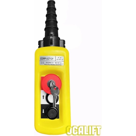 Пульт управления OCALIFT 2 кнопки, 1 скорость, стоп, ключ, IP55 A2713Y COPP-A2713Y Пульт управления OCALIFT 2 кнопки, 1 скорость, стоп, ключ, IP55 A2713Y COPP-A2713Y