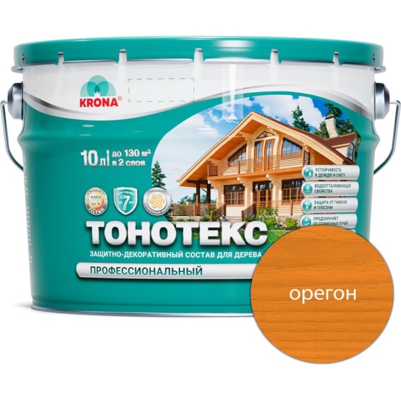 Защитно-декоративный состав для дерева KRONA Тонотекс (орегон; 10 л) 66332608 Защитно-декоративный состав для дерева KRONA Тонотекс (орегон; 10 л) 66332608