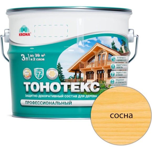 Защитно-декоративный состав для дерева KRONA Тонотекс (сосна; 3 л) 66303509 Защитно-декоративный состав для дерева KRONA Тонотекс (сосна; 3 л) 66303509
