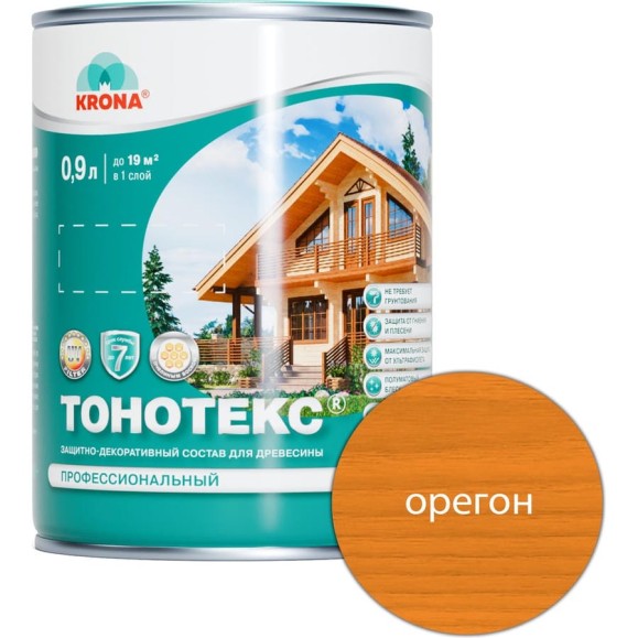 Защитно-декоративный состав для дерева KRONA Тонотекс (орегон; 0,9 л) 66332707