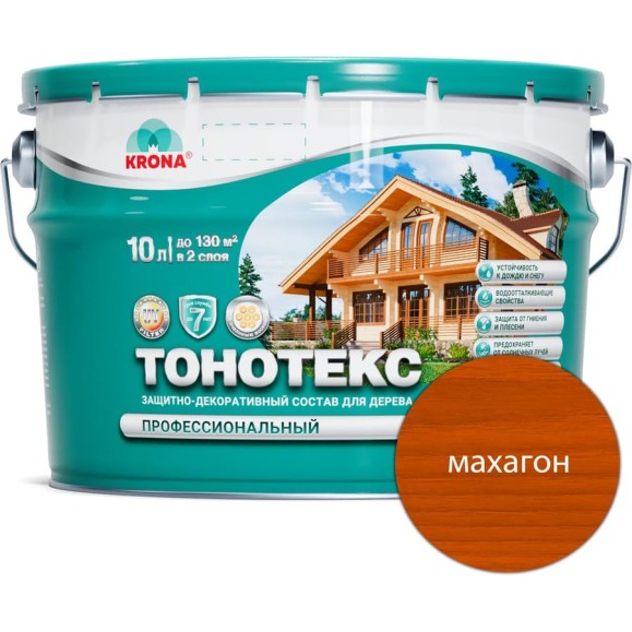 Защитно-декоративный состав для дерева KRONA Тонотекс (махагон; 10 л) 66337603