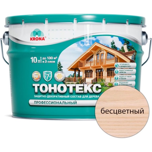 Защитно-декоративный состав для дерева KRONA Тонотекс (бесцветный; 10 л) 66330604 Защитно-декоративный состав для дерева KRONA Тонотекс (бесцветный; 10 л) 66330604