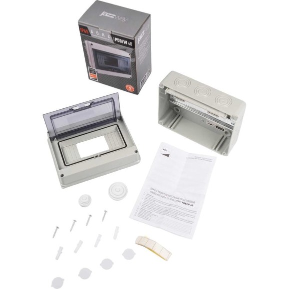Распределительный бокс модульный навесной Jazzway PDB/W 4008 серый с прозрачной крышкой 8 модулей 5072060