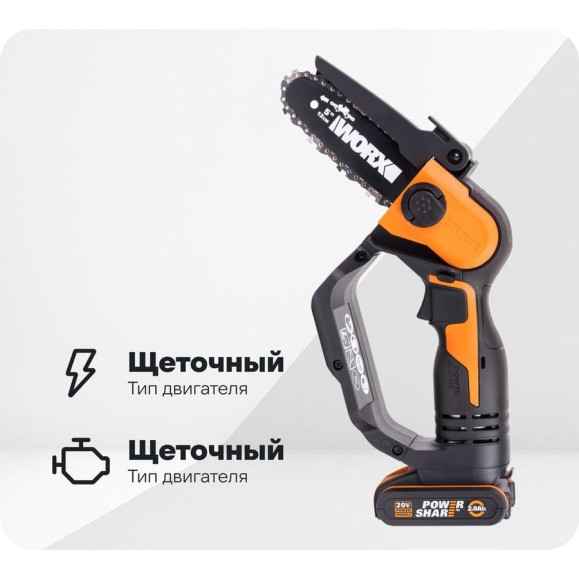 Аккумуляторная пила WORX 20В, 2Ач х1, ЗУ 2А WG324E Аккумуляторная пила WORX 20В, 2Ач х1, ЗУ 2А WG324E