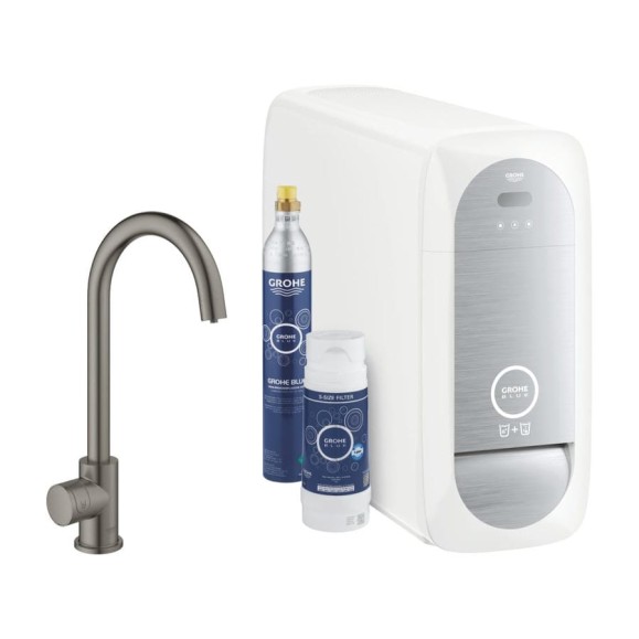 Кран для кухонной мойки Grohe Blue Home Mono с системой фильтрации, охлаждения и газирования воды, Wi-Fi, темный графит матовый 31498AL1 Кран для кухонной мойки Grohe Blue Home Mono с системой фильтрации, охлаждения и газирования воды, Wi-Fi, темный графит матовый 31498AL1