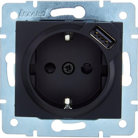 Розетка Lezard ASTI с заземлением + USB разъём чёрный бархат механизм 7081-4288-181 Розетка Lezard ASTI с заземлением + USB разъём чёрный бархат механизм 7081-4288-181