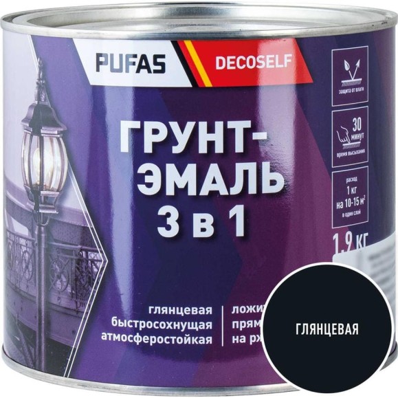 Грунт-эмаль Pufas 3 в 1 черная глянц. Decoself 1,9кг тов-200095 Грунт-эмаль Pufas 3 в 1 черная глянц. Decoself 1,9кг тов-200095