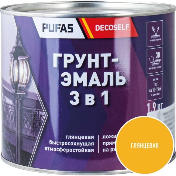 Грунт-эмаль Pufas 3 в 1 желтая глянц. Decoself 1,9кг тов-200085 Грунт-эмаль Pufas 3 в 1 желтая глянц. Decoself 1,9кг тов-200085