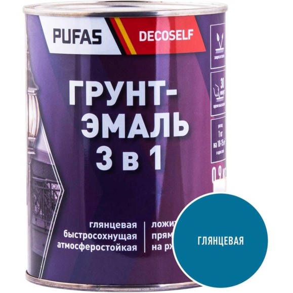 Грунт-эмаль Pufas 3 в 1 голубая глянц. Decoself 0,9кг тов-200084 Грунт-эмаль Pufas 3 в 1 голубая глянц. Decoself 0,9кг тов-200084