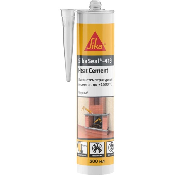 Герметик для печей и каминов SIKA Seal-419 Heat Cement чёрный, высокотемпературный до +1500 C, 300 мл 784901 Герметик для печей и каминов SIKA Seal-419 Heat Cement чёрный, высокотемпературный до +1500 C, 300 мл 784901