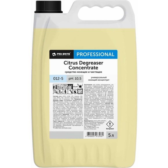 Средство моющее и чистящее PRO-BRITE CITRUS DEGREASER 5 л 012-5 Средство моющее и чистящее PRO-BRITE CITRUS DEGREASER 5 л 012-5
